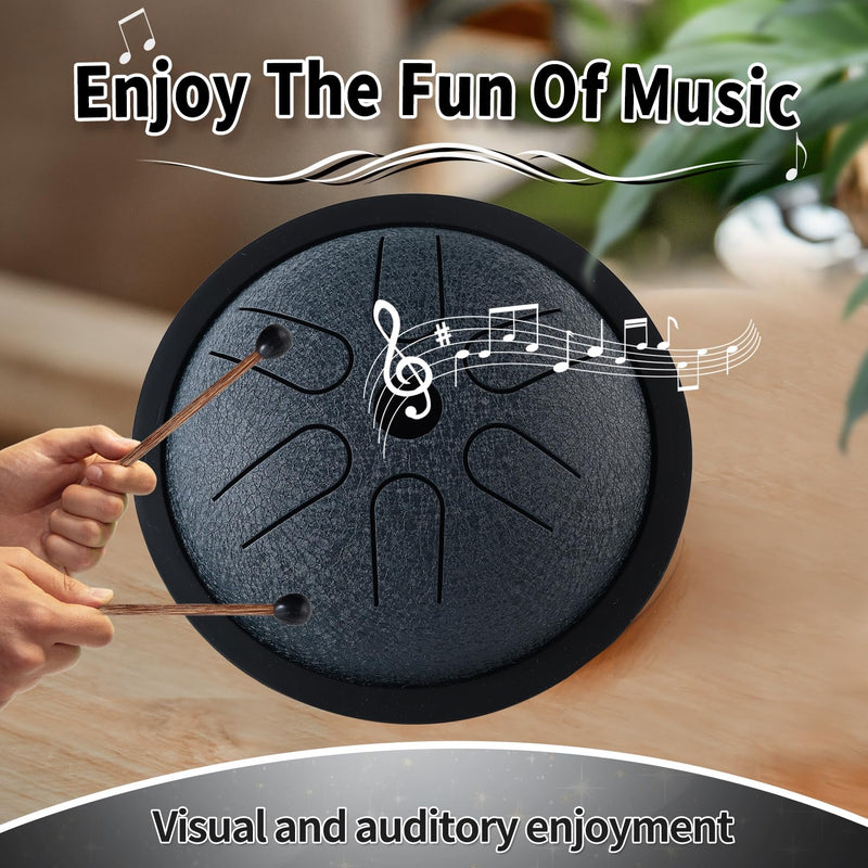 Yahpetes Steel Tongue Drum Musical Percussion Instrument Metal Rain Drum for Outside 5.5 Inch 6 Notes C-Key for Meditation Yoga Education Percussion with Bag, Music Book, Mallets (Navy Blue) Navy Blue