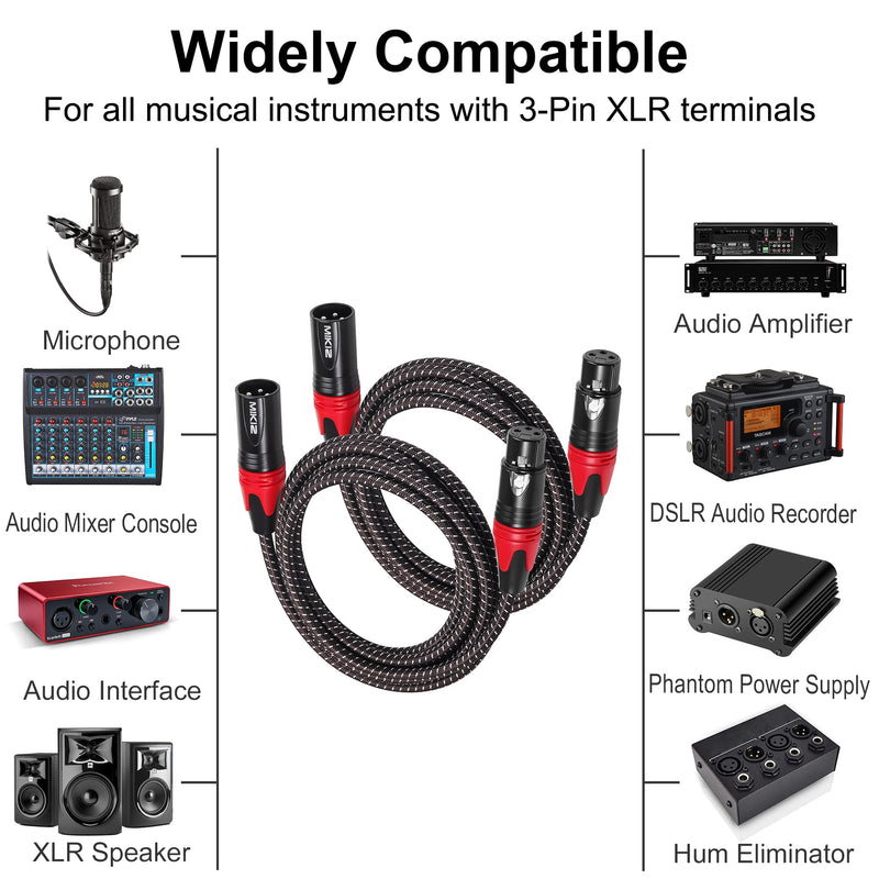 6ft XLR Cables Braided 2 Pack Red Color Coded, Premium XLR Patch Cables Short for Microphone DJ Anti-tangling 2-Pack 6ft (Red) 2-Pack XLR Male to Female
