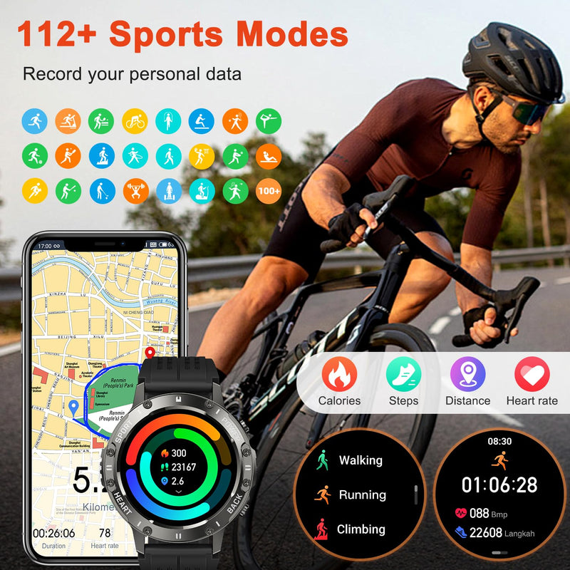 Smart Watch for Men Fitness Tracker: Bluetooth Waterproof Make Answer Call Digital Mens Watches Running Step Pedometer Smartwatch for Android Phones iPhone Samsung Compatible Sleep Heart Rate Monitor Black