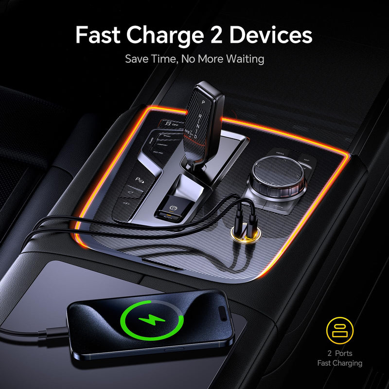 AOHI PD 45W&QC 30W 2 Port USB C Car Charger Lighter + AOHI 140W USB C to USB C Cable with Display