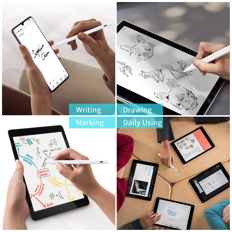 Stylus Pen, Active Stylus Pen Compatible for iOS and Android Touchscreens/Phones, Rechargeable Stylus Pen with Dual Touch Screen , Stylus Pencil for Apple/Android/Samsung Tablet, 16.5CM,White White