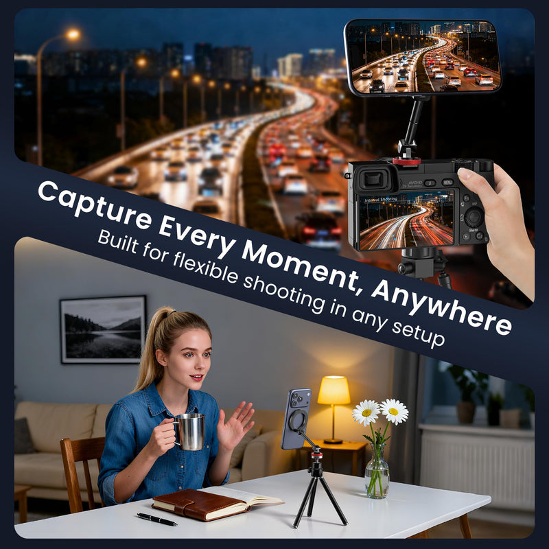 [AUSTRALIA] - Itramax Magnetic Cold Shoe Camera Phone Mount for Magsafe,1/4" Threaded Hole iPhone Tripod Holder for iPhone 17 Pro Max 16 15 Plus 14 13 12,Samsung,Canon Nikon Sony DSLR,360° Rotation Photography Black 