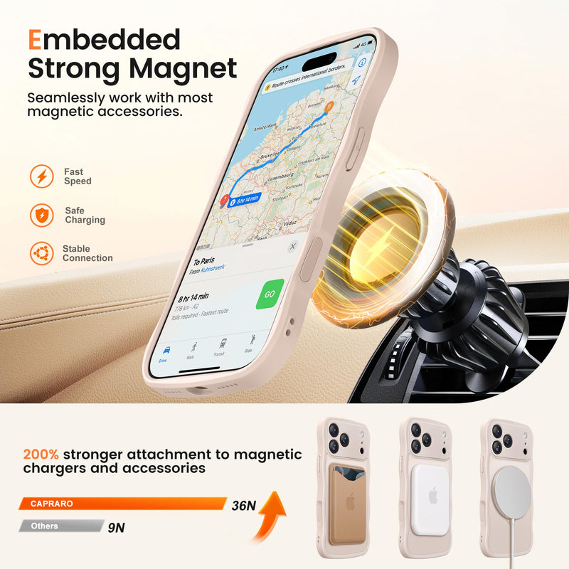 CAPRARO for iPhone 17 Pro Max Case with Magnetic Stand, Rose Gold | 360° Spin Magnetic Stand, [Compatible with MagSafe] [Full Camera Protection] Cute Wave Translucent Matte Phone Case For Iphone 17 Pro Max (6.9 Inch, 3 Lens)