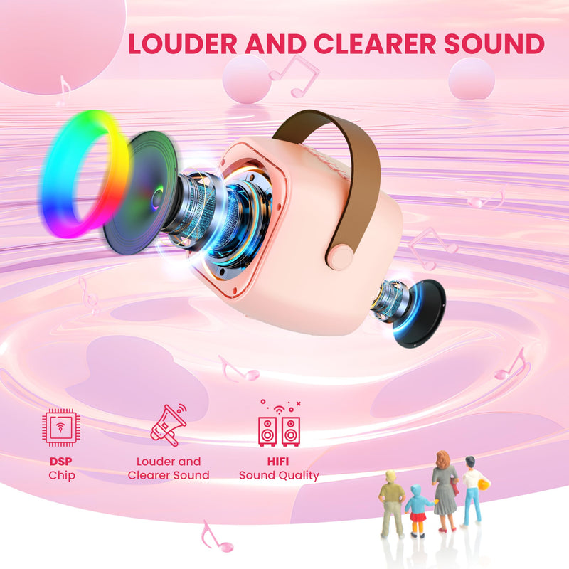 Karaoke Machine for Kids Adults, Mini Portable Bluetooth Karaoke Speaker with 2 Wireless Microphone and Lights, Birthday Gifts for Girls Ages 4, 5, 6, 7, 8, 9, 10, 12+ Family Home Party 2 Mics Pinkcolor