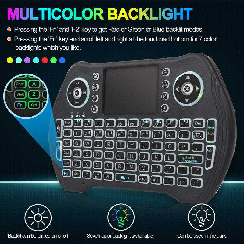 Backlit Mini Wireless Keyboard with Touchpad Mouse Combo with Rechargable Li-ion Battery & Multi-Media Handheld Keyboard for Google Android TV Box Smart TV X-Box PC HTPC PS3 PAD Windows Linux MacOS