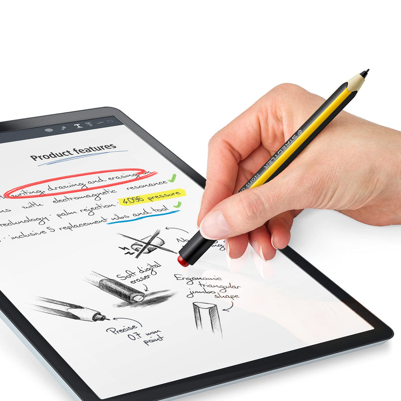 STAEDTLER Noris jumbo 180J 22. EMR Stylus with soft eraser. For writing, drawing and erasing on EMR displays, yellow-black (check compatibility)