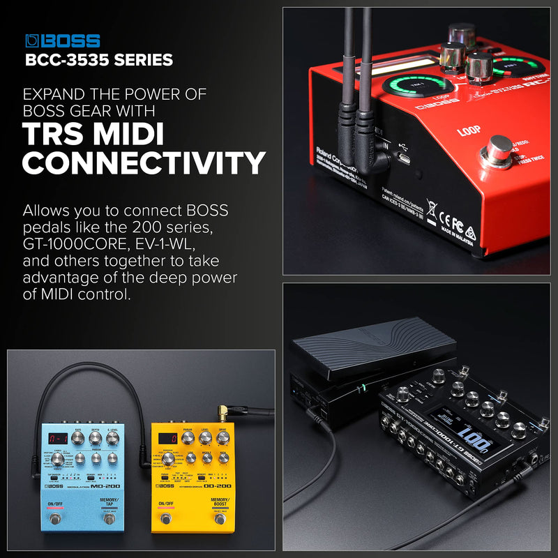 BOSS BCC-2-3535 – 2ft / 60cm – Space-Saving 3.5mm TRS MIDI Cable – Provides Premium connectivity Pedals with Space-Saving Right-Angled 3.5 mm TRS MIDI Jacks to Other TRS MIDI Equipment