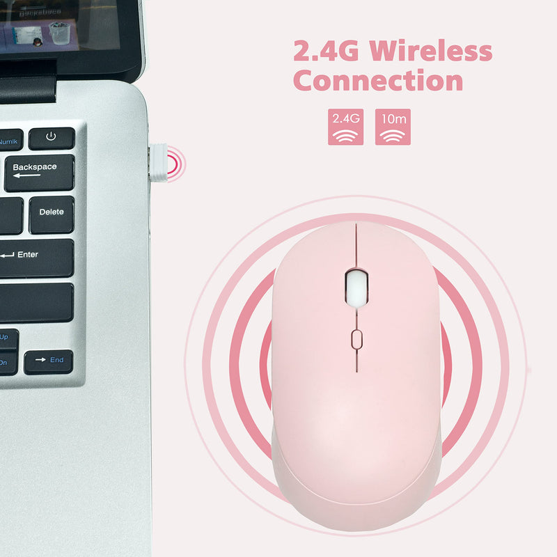 YUMQUA Wireless Mouse for Laptop, Slim 2.4G Optical Silent Computer Mouse with USB Receiver, 3 Levels DPI Cordless Mice for Chromebook PC Windows MacBook -Pink Pink