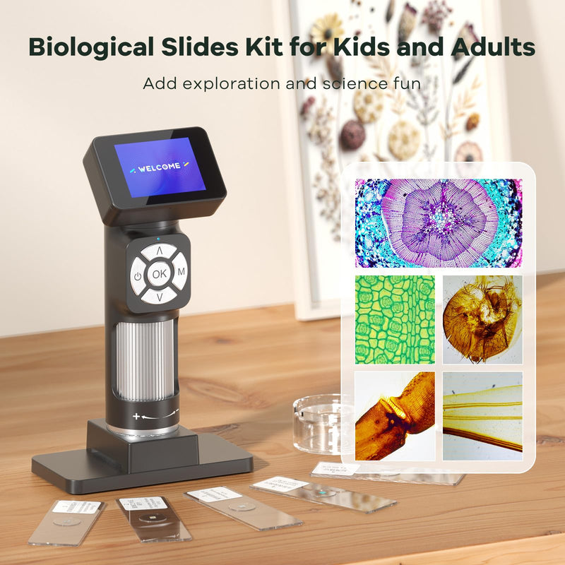 [AUSTRALIA] - JL112 Handheld Microscope for Kids Adults, Portable Digital Microscope with 2" LCD Screen, 1080P USB Pocket Microscope Camera with 8 LED Lights, PC View, Microscope Slide Kit, 32GB 
