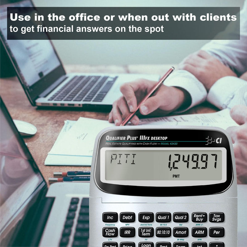 Calculated Industries 43430 Qualifier Plus IIIfx Desktop PRO Calculator | Real Estate Mortgage Finance, Clearly-Labeled Keys, Buyer Pre-Qualifying, Payments, Amortizations, ARMs, Combos, FHA/VA