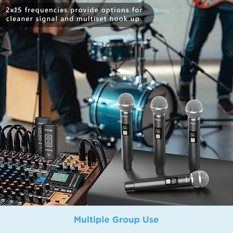 [AUSTRALIA] - Bietrun Wireless Microphone, UHF Dual Handheld Cordless Dynamic Metal Mic Set with Rechargeable Receiver, 1/4'' Plug Output, for Karaoke, Church, Wedding, Party Singing(98 ft Range)(Auto Connect) Battery Microphone-WXM31-2 