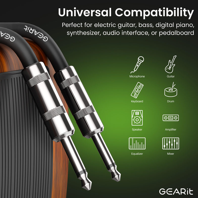 GEARit Audio Instrument Cable (25ft) 1/4 Inch to 1/4 inch Straight Male to Male for AMP Cord, Bass and Electric Guitar - Black/White 25 Feet