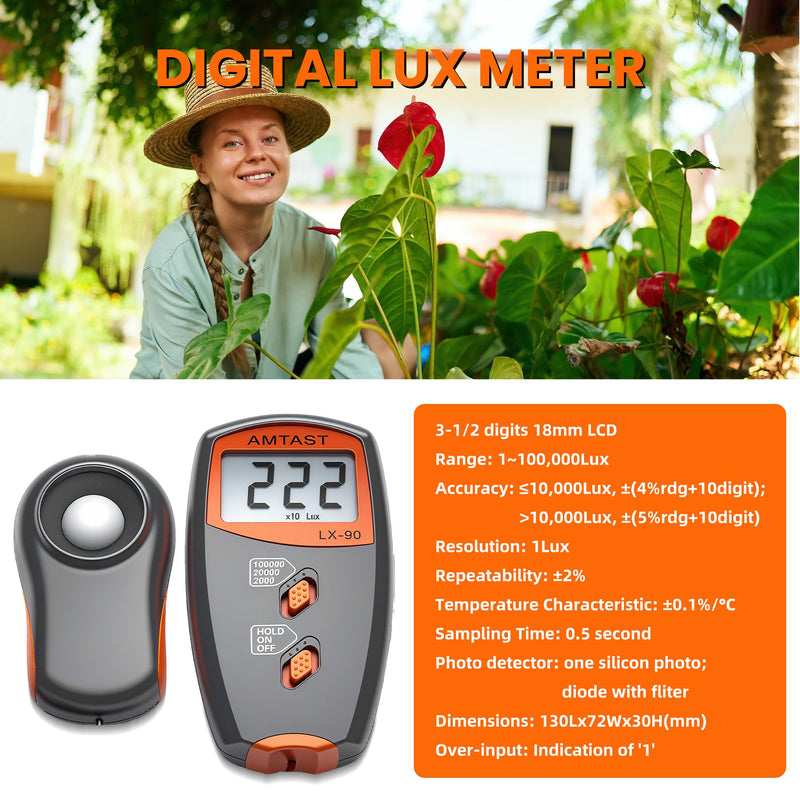 [AUSTRALIA] - Digital LUX Meter Digital Indicator UV Meter Light Meter with LCD Display Luxmeter for 0-100,000 Lux Range High Ambient Light Meter with Backlight (Model LX-90) 