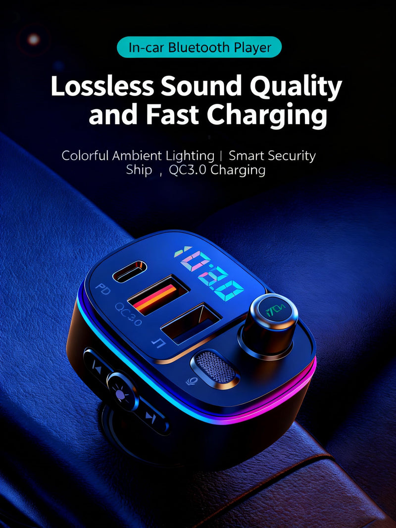 [AUSTRALIA] - TISONNY Bluetooth FM Transmitter for Car, with Dual Fast Charging (QC3.0 & PD 20W), Qualcomm 5.0 Chip, Hands-Free Calling, Support USB/TF Card Playback, Plug and Play for All Cars Black FM Transmitter T65 