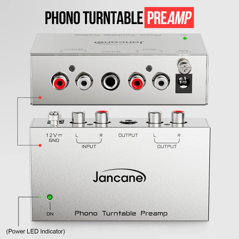 Phono Turntable Preamp, Phono Preamp for Turntable, Record Play, Mini Electronic Audio Stereo Phonograph Preamplifier with RCA Input, RCA/TRS Output, Phono Preamp with 12 Volt DC Adapter