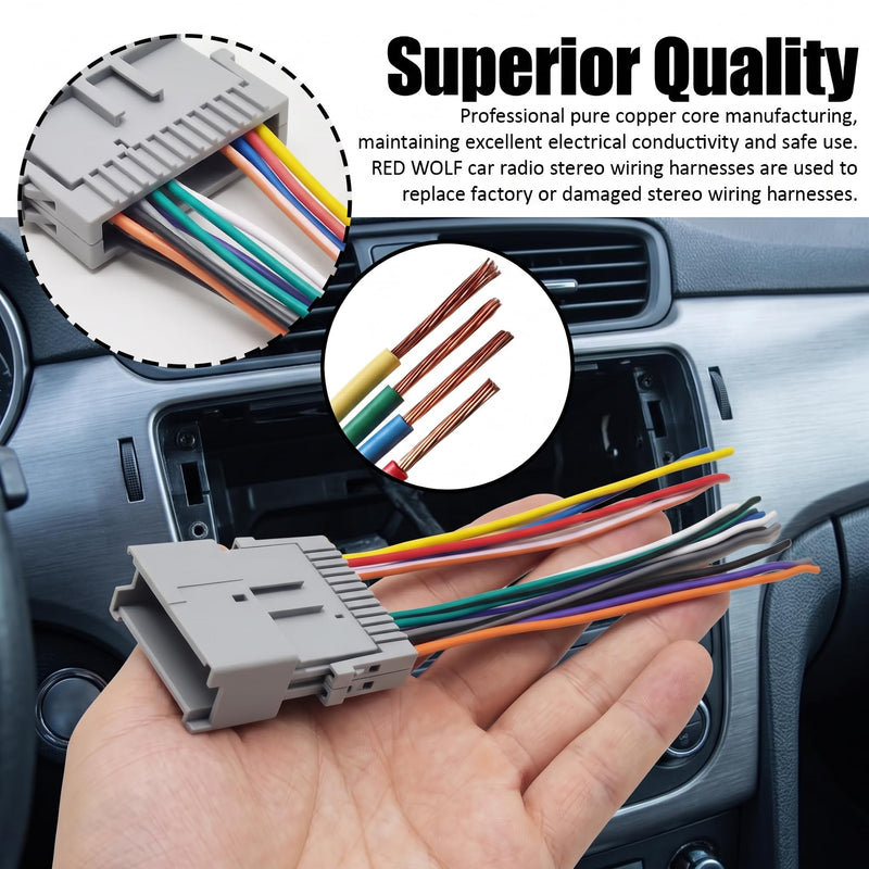 Car Radio Audio Receiver Wiring Harness Kit, Aftermarket Stereo Connection Wire Cable Plug with Antenna Adapter, Stereo Wiring Harness, Audio Modification Accessories for Most Vehicle Model