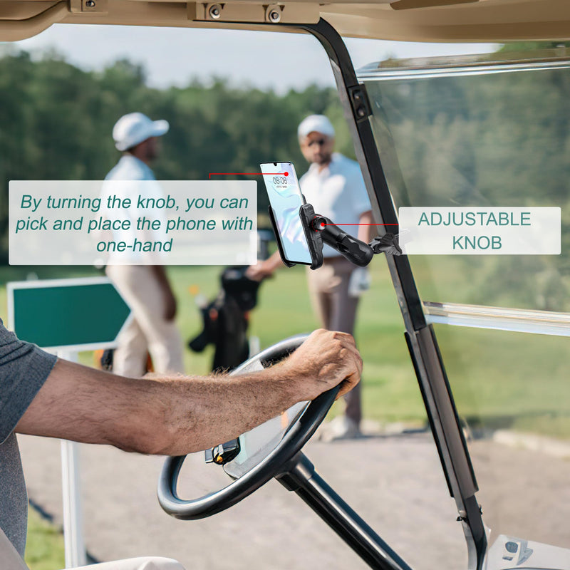 Roykaw Golf Cart Phone Mount Holder for iPhone/Galaxy/Google Pixel - Compatible with EZGO, Club Car, Yamaha, Upgrade Quick Release &One-Handed Pick and Place, Won't Fall Out Black