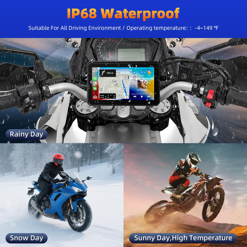 SIXTOP Motorcycle CarPlay Screen with Wireless Apple CarPlay Android Auto, IP68 Waterproof Touch Screen 5 inch GPS Navigation Carplay para Moto, Bluetooth, Siri Google Voice Control