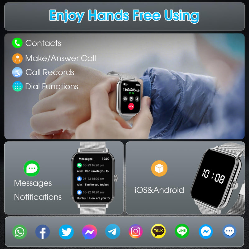 x2 Smart Watch, 1.83" HD with Calls and Messages/Heart Rate/Sleep/Female Cycle,Fitness Tracker Smartwatch for Android/iOS Compatible,Silver & Black