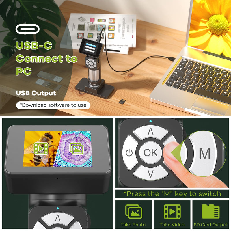 [AUSTRALIA] - JL112 Handheld Microscope for Kids Adults, Portable Digital Microscope with 2" LCD Screen, 1080P USB Pocket Microscope Camera with 8 LED Lights, PC View, Microscope Slide Kit, 32GB 