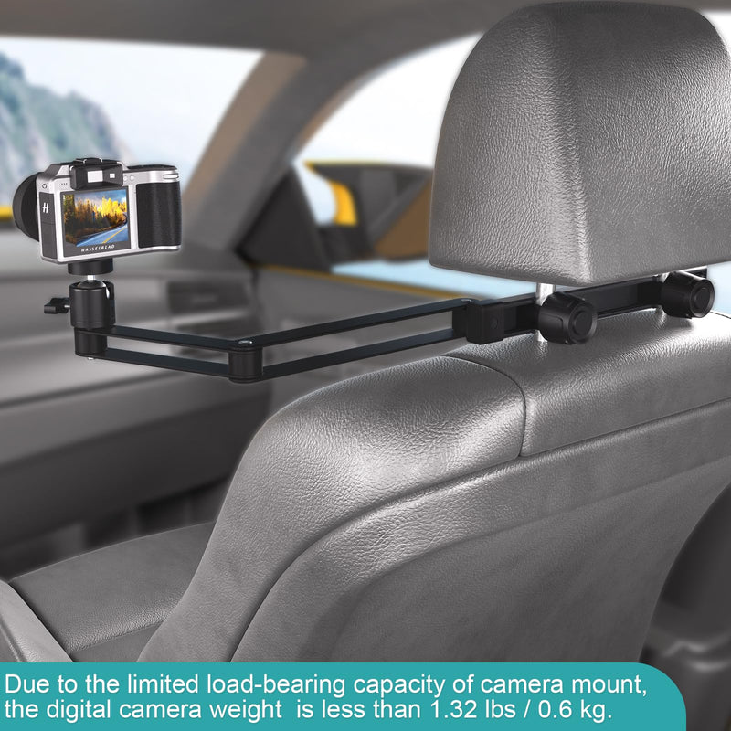 Mippko Car Headrest Camera Holder,2-Stage Aluminum Alloy Extension Foldable Arm, Double 1/4"-20 Threaded Screw Compatible with GoPro/Insta 360 / DJI OSMO Pocket3 / Mevo Start/DSLR/iPhone