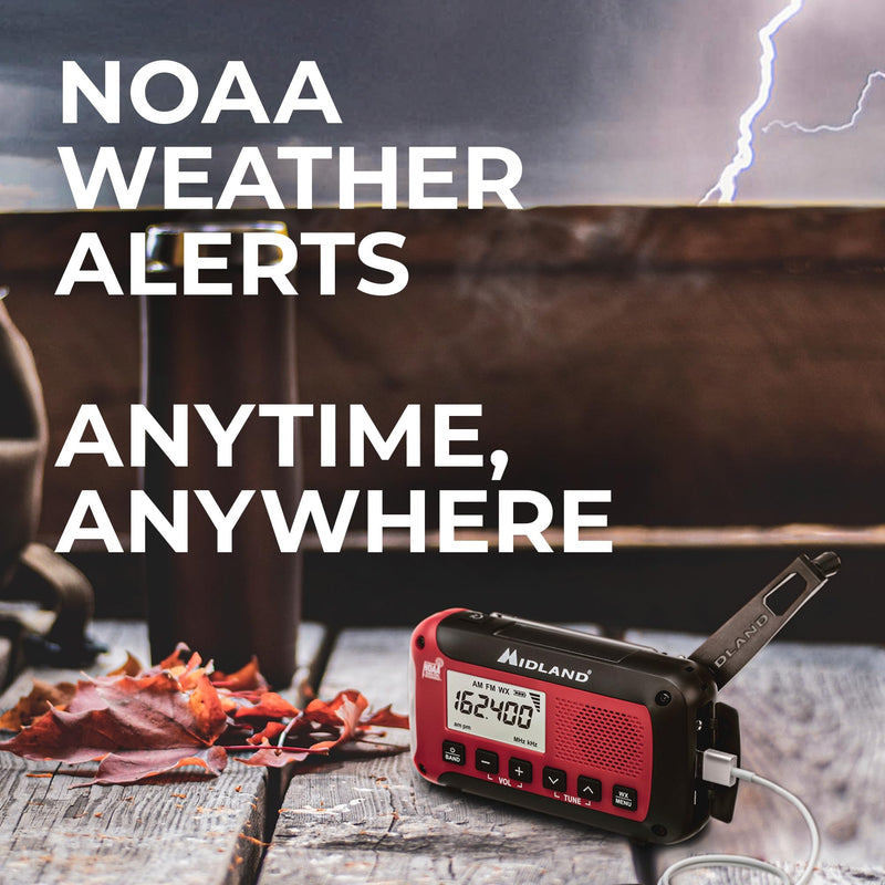 Midland ER50 Emergency Radio with Weather Alert and Flashlight - Hand Crank or Solar Power NOAA Weather Radio for Home or Travel with AM/FM Tuner