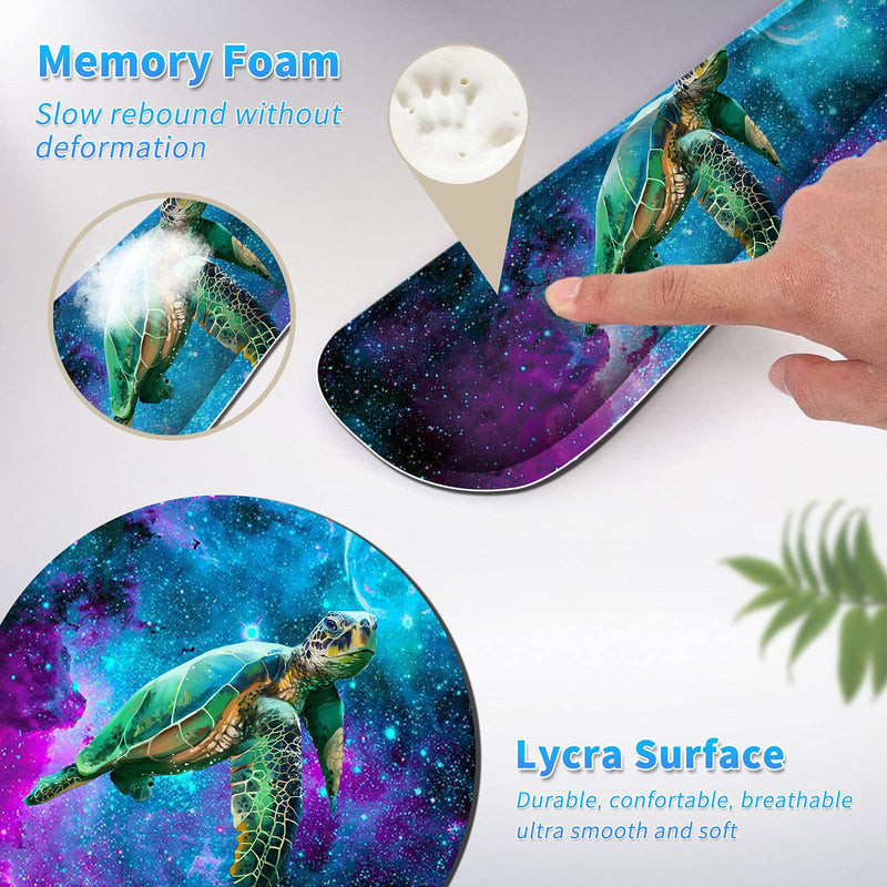 Keyboard Wrist Rest & Mouse Pad & Mouse Wrist Rest Support & Coaster, Non Slip Rubber Base Wrist Support with Ergonomic Raised Memory Foam for Computer Laptop Home Office, Turtle Galaxy