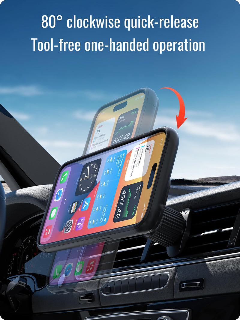 Car Air Vent Phone Holder - Series Q [ Quad ] - with Metal Hook Clip , Automobile Cradle Cell Phone Stand Quick Release Mount , 360° Adjustable ,Compatible with iPhone Android and All Smartphones Air Vent Mount - Series Q