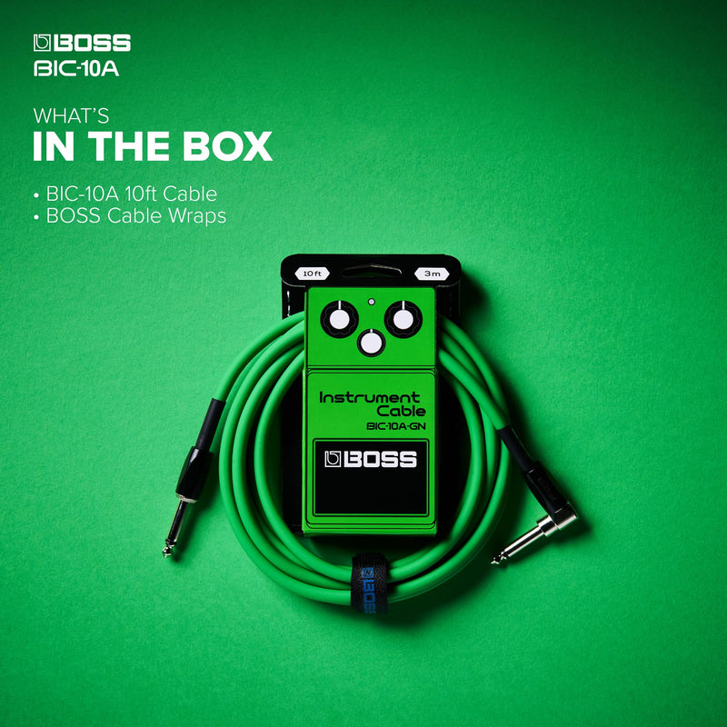 BOSS Colorful Quality Lightweight Instrument Cable (BIC-10A-GN) GREEN
