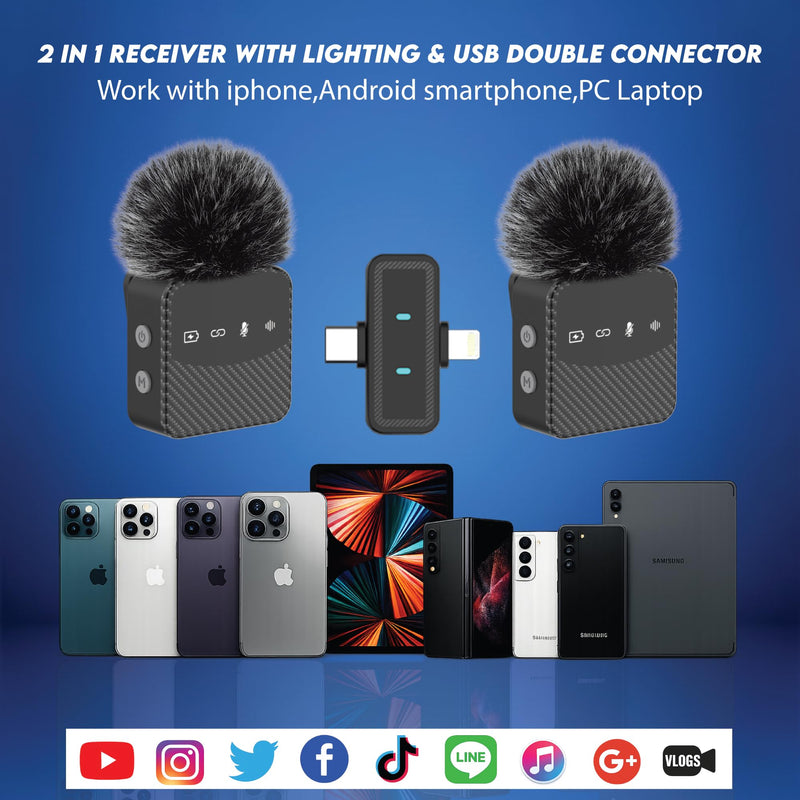 [AUSTRALIA] - Wireless Lavalier Microphone for iPhone & Android, Auto-Pairing Noise-Reduction Clip-On Mini-Mic with Charging Case, Headphone Monitoring, Wide Compatibility for Recording & Vlogging 