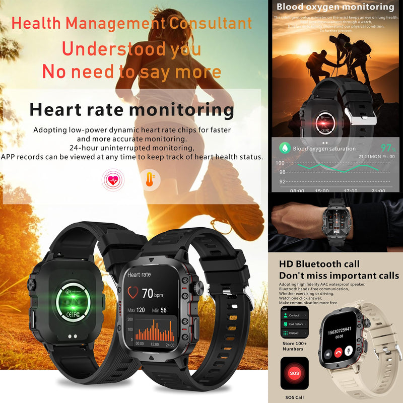 Military Smart Watch for Men(Answer/Dial Calls), 5ATM Waterproof Smartwatch Fitness Tracker for Android iPhone, 1.96" Activity Tracker with Heart Rate Sleep SpO2 Monitor, Calorie, 3 Straps (Brown) Brown