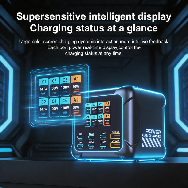 420W USB C Charging Station with TFT Display | PD3.1 140W, QC60W Super Fast Charging, GaN Charger Block for MacBook Laptop, iPhone 17 16 Pro Max, Galaxy S25 Ultra