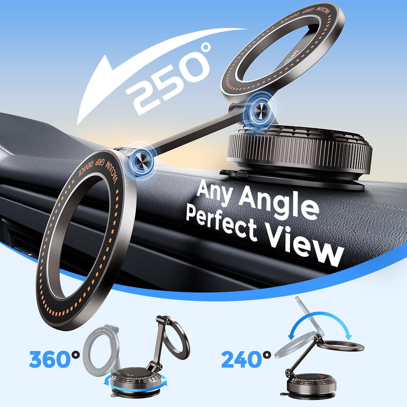 2026 Upgraded Metal Base Vacuum Magnetic Car Phone Holder, 360° Rotatable & Ultra Secure, Super Strong Suction for MagSafe iPhone Android Phone Mount for Car Gym Mirror Warm Bronze