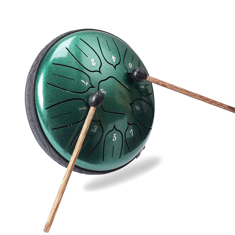 Steel Tongue Drum 11 Notes 6 inch Handpan Drum Percussion Instruments with Mallets Bag for Meditation Musical Education Concert Party Gifts - Green 6 inch 11 Notes Green