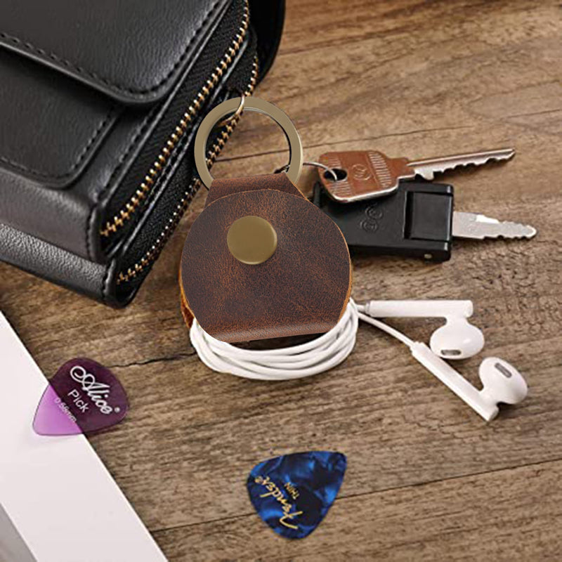 Rustic Leather Guitar Pick Holder, Keychain Key Organizer, Handmade :: Brown