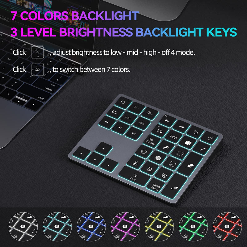 Doohoeek Backlit Buetooth Keypad for iPad Procreate, Rechargeable Keyboard for Procreate and Drawing Shortcuts for iPad and Graphic Tablets, Gray