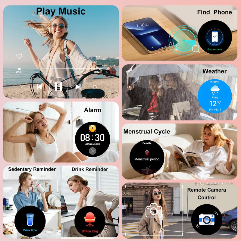 Smart Watches for Women:1.27" HD Smart Watch Bluetooth Calls,3 Bands,BP/Sleep/Steps,120+ Sports Fitness Tracker Android&iOS (Rose Gold)