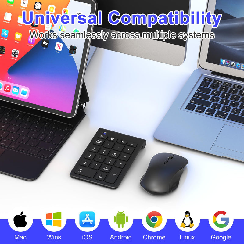 Wireless Mouse and Number Pad Combo - 22 Key USB Keypad and 3 Adjustable DPI Silent Mouse, 2.4GHz Ultra Slim & Portable Numeric Keypad and Mouse Set for Laptop, PC, Desktop, Notebook, One USB Receiver