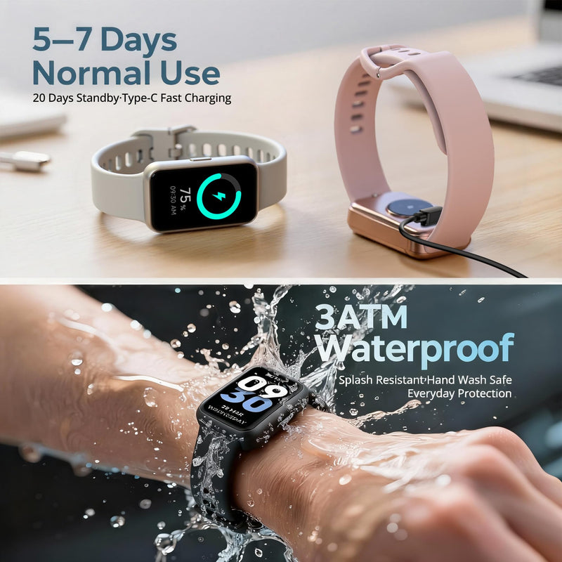 Fitness Tracker Watch for Men & Women, 1.47" HD with Bluetooth, 24/7 Heart Rate & Blood Oxygen Monitor, Sleep & Step Counter, 100+ Sports Modes, 3ATM Waterproof, Compatible with Android iOS Black