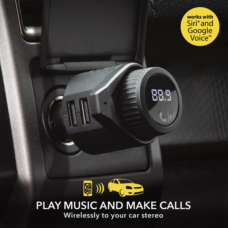 Scosche BTFM5 Bluetooth Hands-Free Car Kit with Digital FM Transmitter and Dual 12W USB Charging Ports For Vehicles Dual USB-A, 12W Black