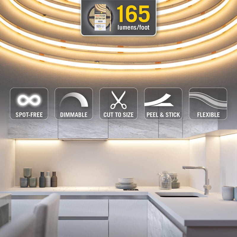 [AUSTRALIA] - Armacost Lighting RibbonFlex Pro 24V White COB LED Strip Light Tape 3000K, 165 Lumens/Ft, 2.5M 171210 165 lm/ft Soft White 3000K 8.2 ft 