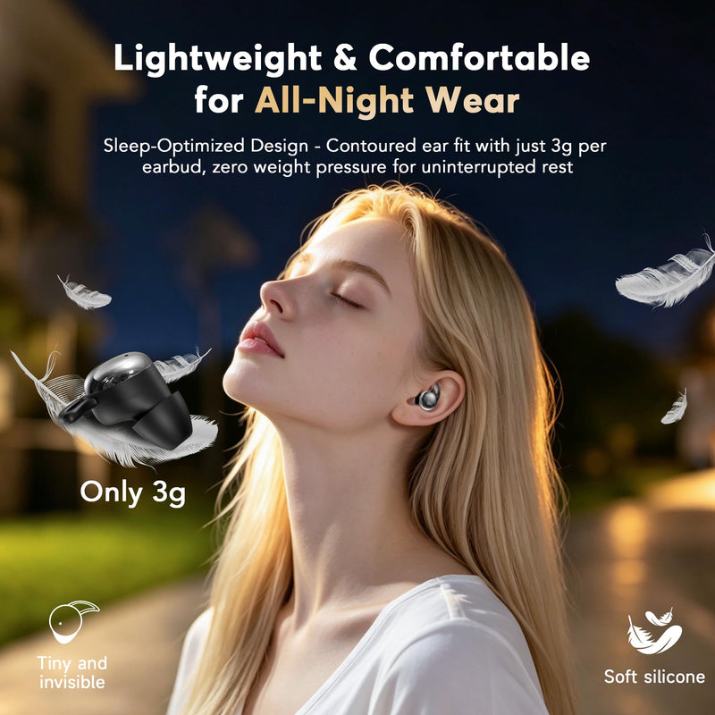 Sleep Earbuds for Side Sleepers, Bluetooth 6.1 Noise-Cancelling Sleepbuds | Sleep Headphones 90H Playtime,Invisible Mini Tiny Low Profile Earbuds for Sleep,Small Ear Canals White Noise Sleeping Earbuds carbon fiber black