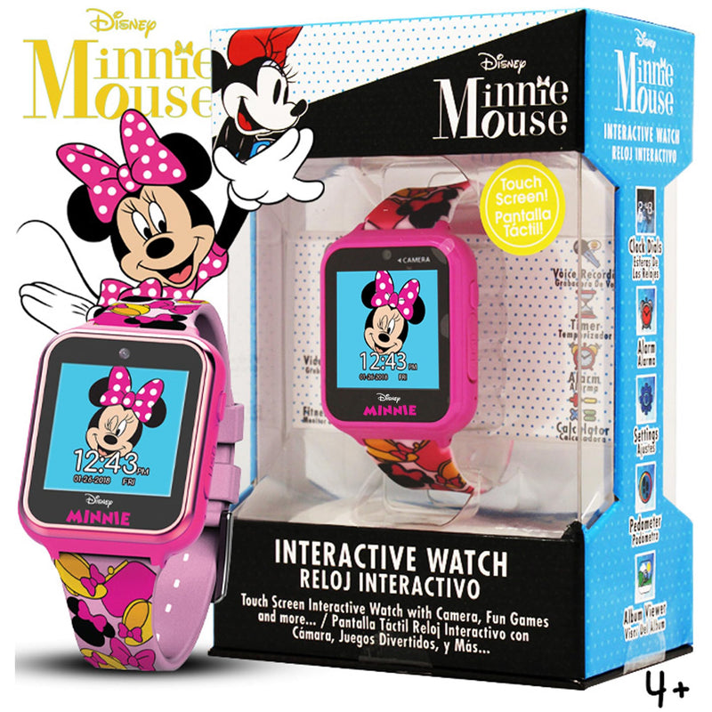 Disney Minnie Mouse Interactive Kids Smartwatch – Touchscreen Watch with Camera, Games, Voice Recorder, Step Tracker, Alarm & Timer – Fun Minnie Design, USB Rechargeable – Fits Wrists 5.5" to 8"