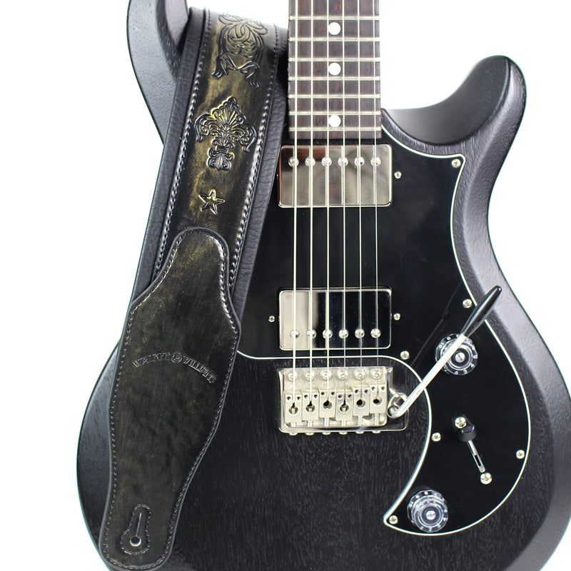 Walker and Williams GB-24 Brushed Gold Padded Guitar Strap with Fleur De Lis & French Chain Design for Acoustic, Electric, and Bass Guitars