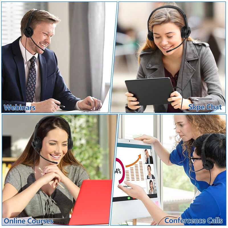 [AUSTRALIA] - Headsets with Microphone 5 Pack Bulk- Noise Canceling Computer Headphones for School, Office, Meetings, Chat, 3.5mm Wired PC Headphones with Rotating Mic Works for Laptop LS06-5 Pack 