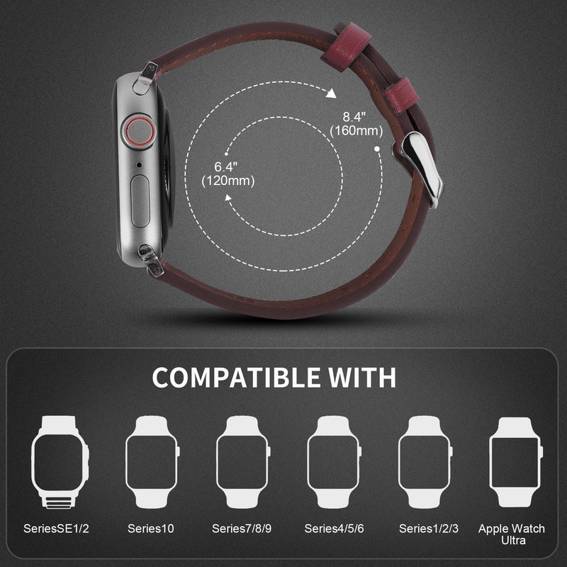 2 Pack Leather Bands(Red,Green) Compatible with Apple Watch 40mm 38mm 41mm 42mm 44mm 45mm 46mm 49mm, Soft Leather Watch Replacement Band for Watch Series Ultra SE 10 9 8 7 6 5 4 3 2 1 for Women Men
