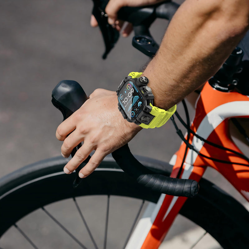 KADES 2-in-1 Removable Rugged Case with Band for Apple Watch Ultra 49mm | Military Grade Shockproof Full Cover & Built-in Tempered Glass Screen Protector for Men Sports Hiking Workout Yellow Green 49mm (with Tempered Glass)