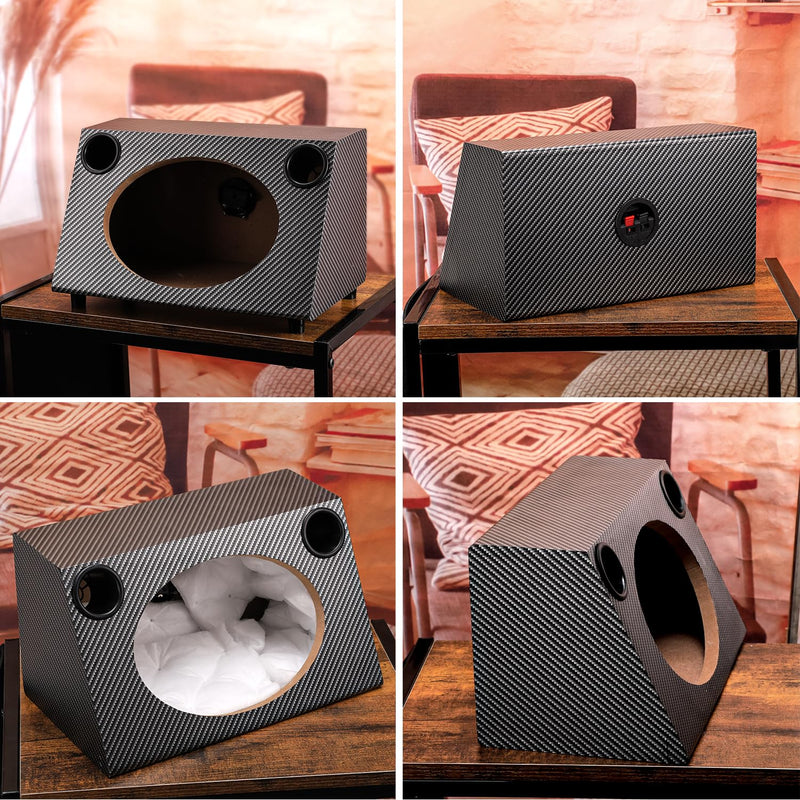 6" X 9" Speaker Enclosure, Trapezoidal Car Speaker Empty Enclosure for Home | w/Sound-Absorbing Cotton & Speaker Spikes Pad Mat, PVC Veneer Speaker Box Enclosure, Vehicle Sub Sound Supplies 6 x 9 Inch
