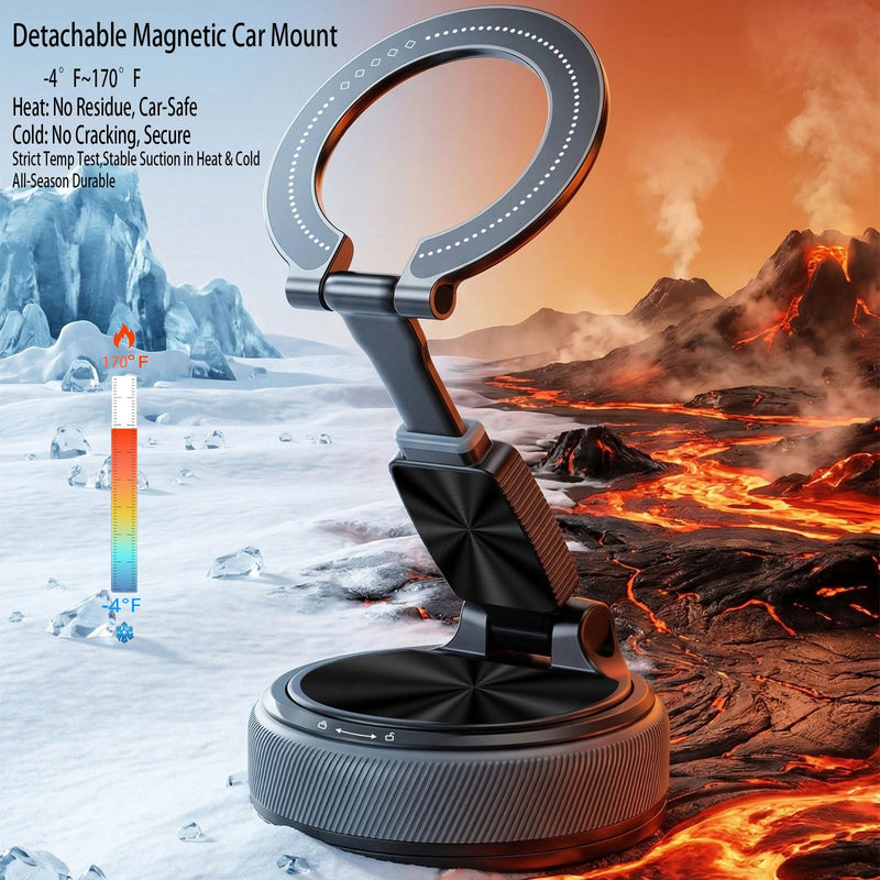 2-IN-1 Magnetic Car Phone Holder for Magsafe Phone Holders for Car-Gray | Vacuum Suction 360°Rotation Detachable Cell Phone Car Mount Compatible with iPhone12-17Series MagSafe Accessories Gray