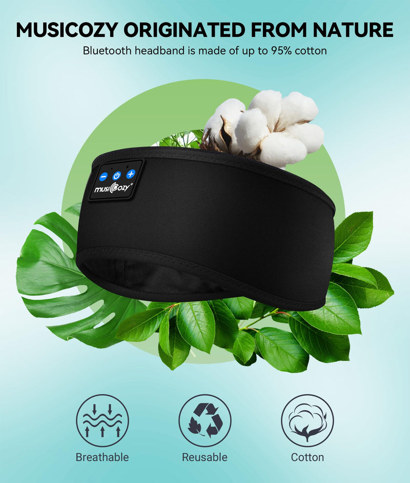 MUSICOZY Sleep Headphones Bluetooth 5.2 Headband, Sports Wireless Earphones Sweat Resistant Earbuds with Ultra-Thin HD Stereo Speaker for Workout Running Cool Gadgets Unique Gifts Black